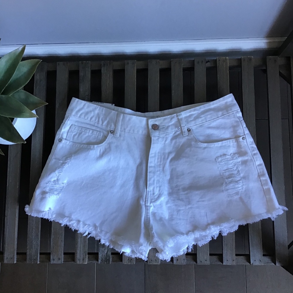 Forever21 White Distressed Shorts